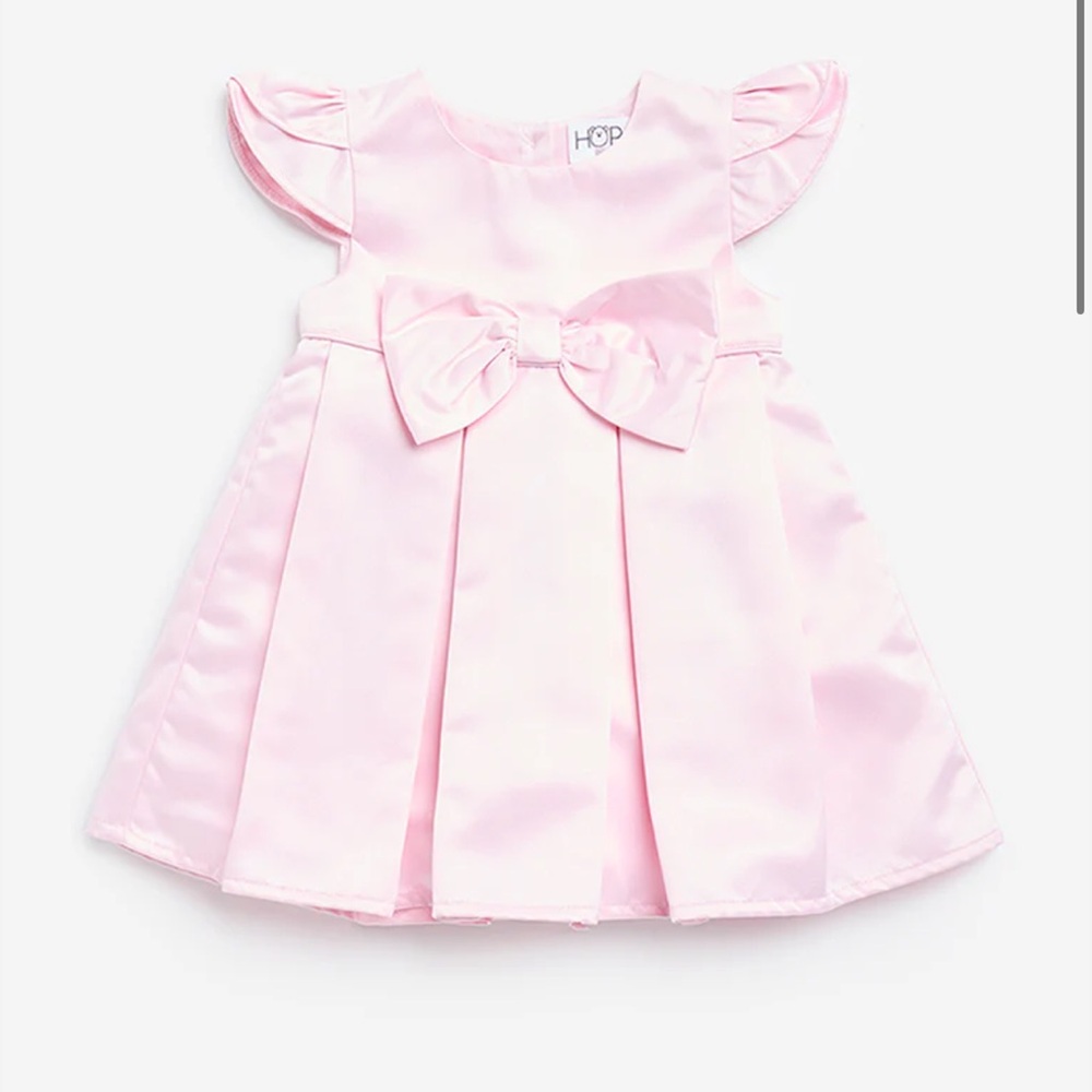 HOP Baby Pink front bow a line dress size 9-12 months Easter made in India